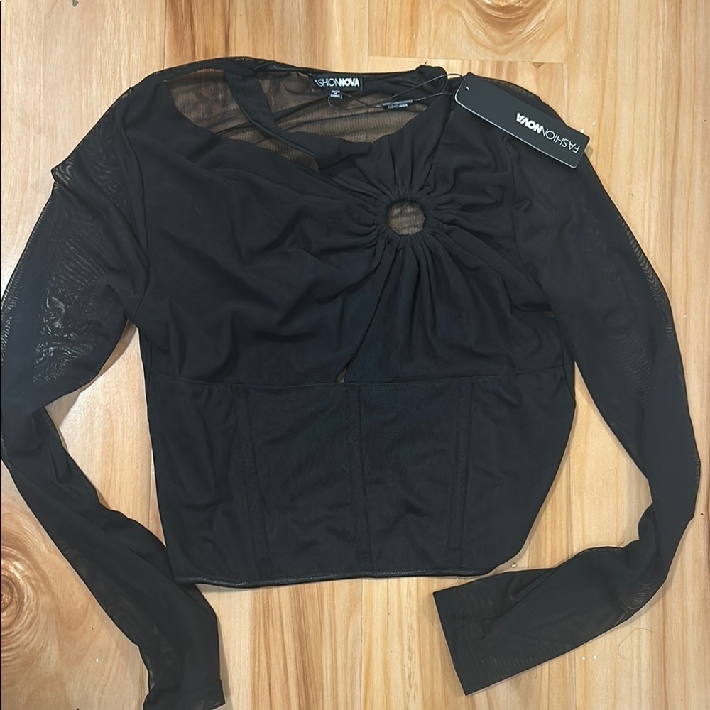 Fashion Nova Black Ruched Crop Blouse